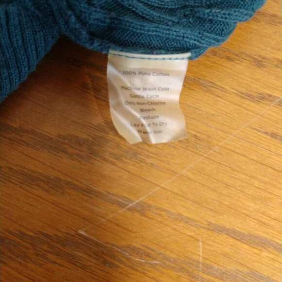 Talbots Pima Cotton Classic Cable V-Neck Sweater L- Teal - Picture 7 of 9